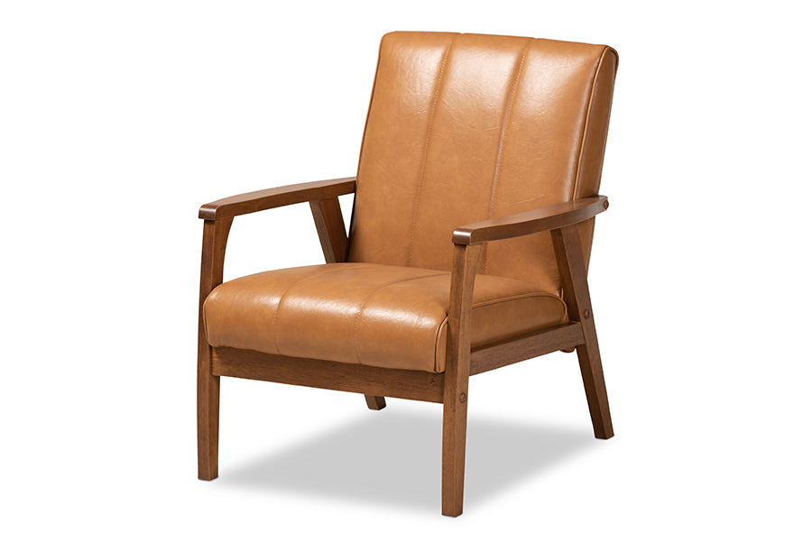 Baxton Studio Nikko Mid-century Modern Tan Faux Leather Upholstered and Walnut Brown finished Wood 3-Piece Living Room Set