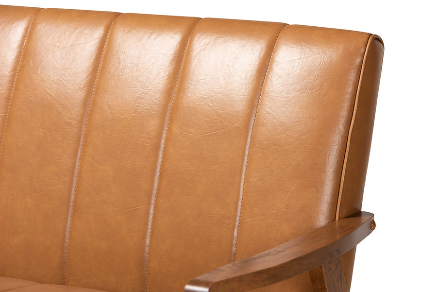 Baxton Studio Nikko Mid-century Modern Tan Faux Leather Upholstered and Walnut Brown finished Wood 3-Piece Living Room Set