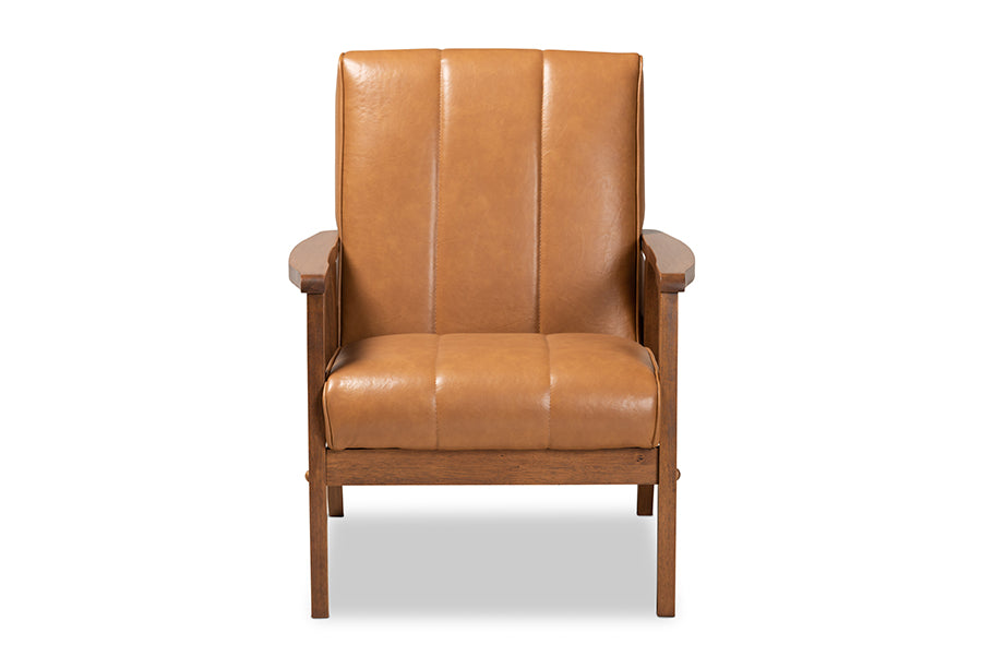 Baxton Studio Nikko Mid-century Modern Tan Faux Leather Upholstered and Walnut Brown finished Wood Lounge Chair