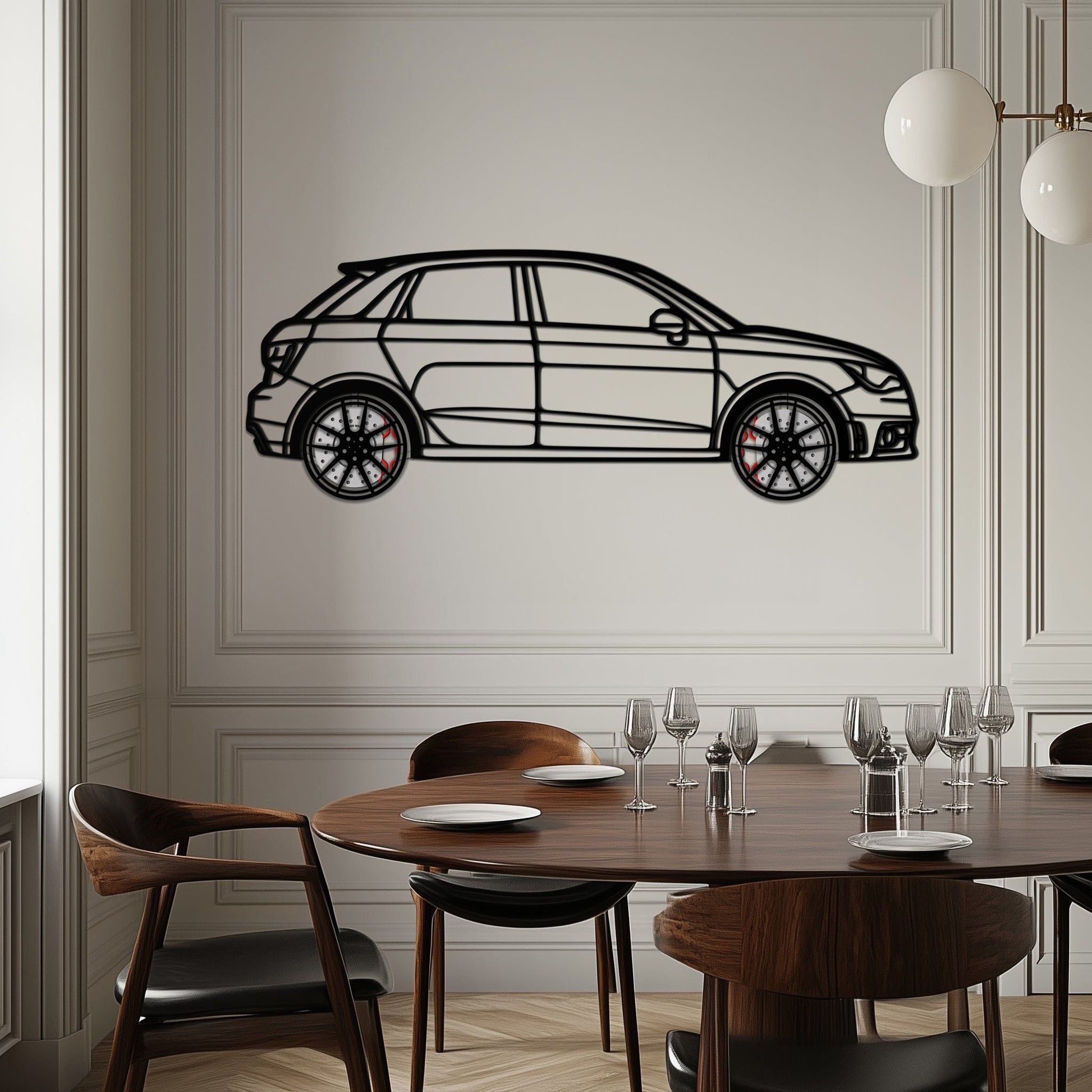Audi A1 Metal Car Wall Art with Rotating Wheels - Handmade Car Silhouette Decor - Automotive Wall Art for Petrolheads-KAFMEKA094