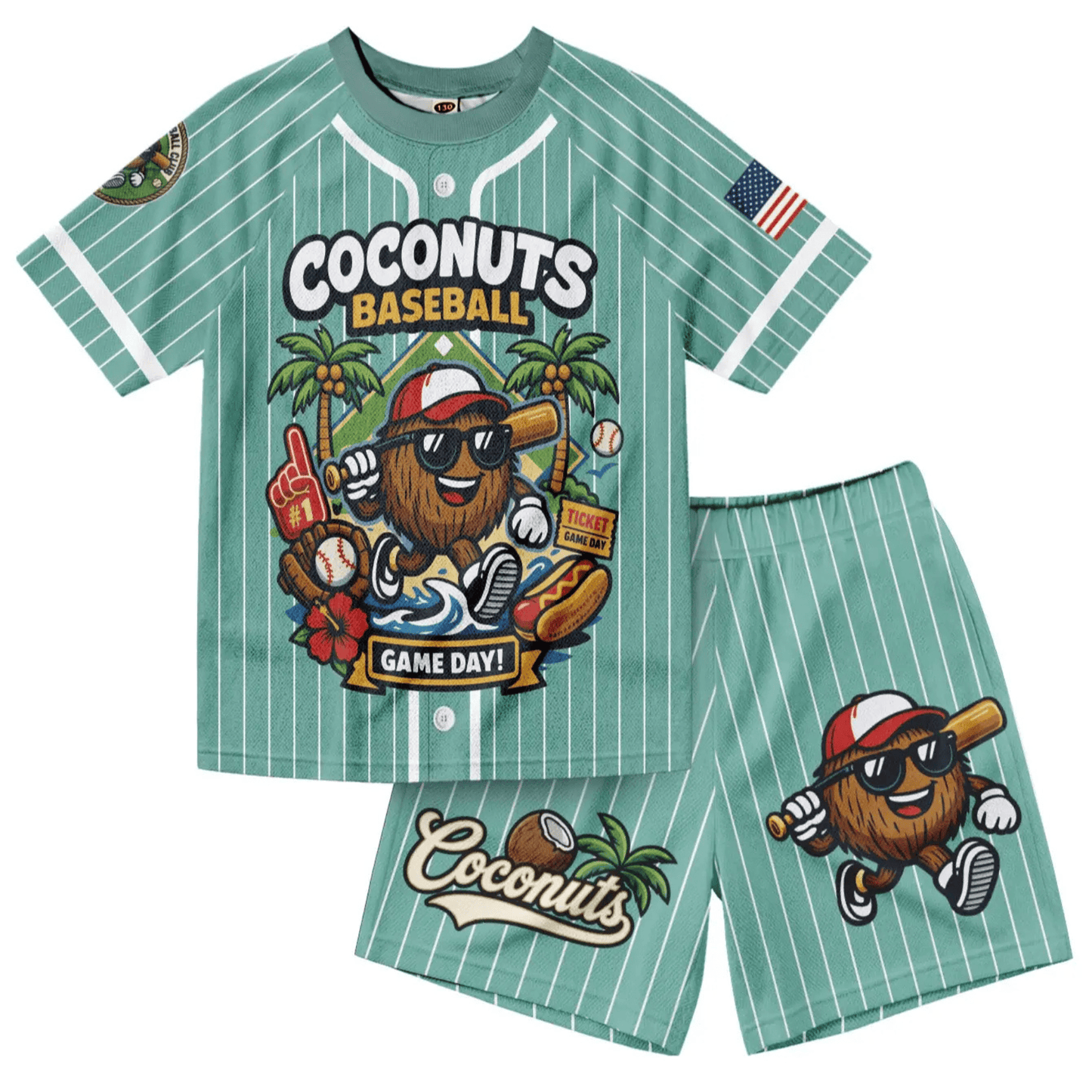 Retro Banana Dabbing American Flag Jersey Outfit – Toddler Quick-Dry Mesh Set, Patriotic 4th of July Kids Uniform