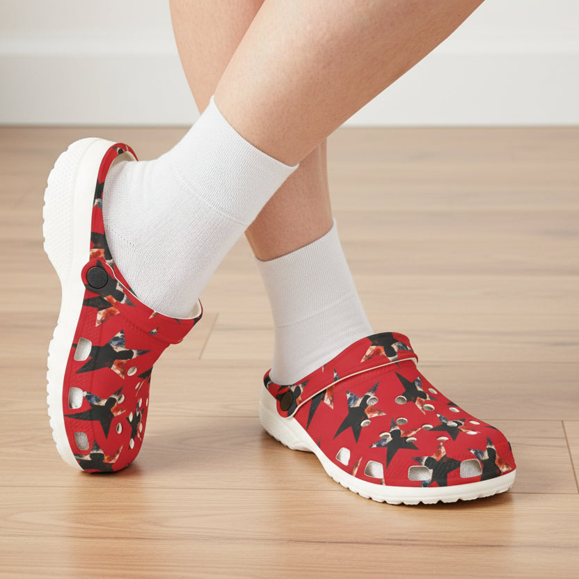 Red Presidential Silhouette Star EVA Clogs – Lightweight Statement Slip-Ons
