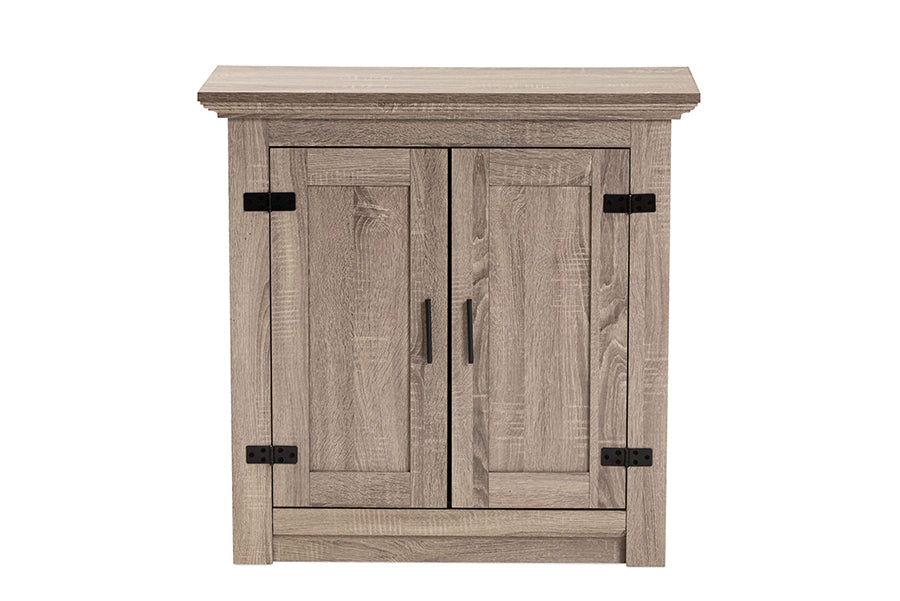 Baxton Studio Bruce Modern Contemporary Farmhouse Oak Brown Finished Wood 2-Door Shoe Storage Cabinet