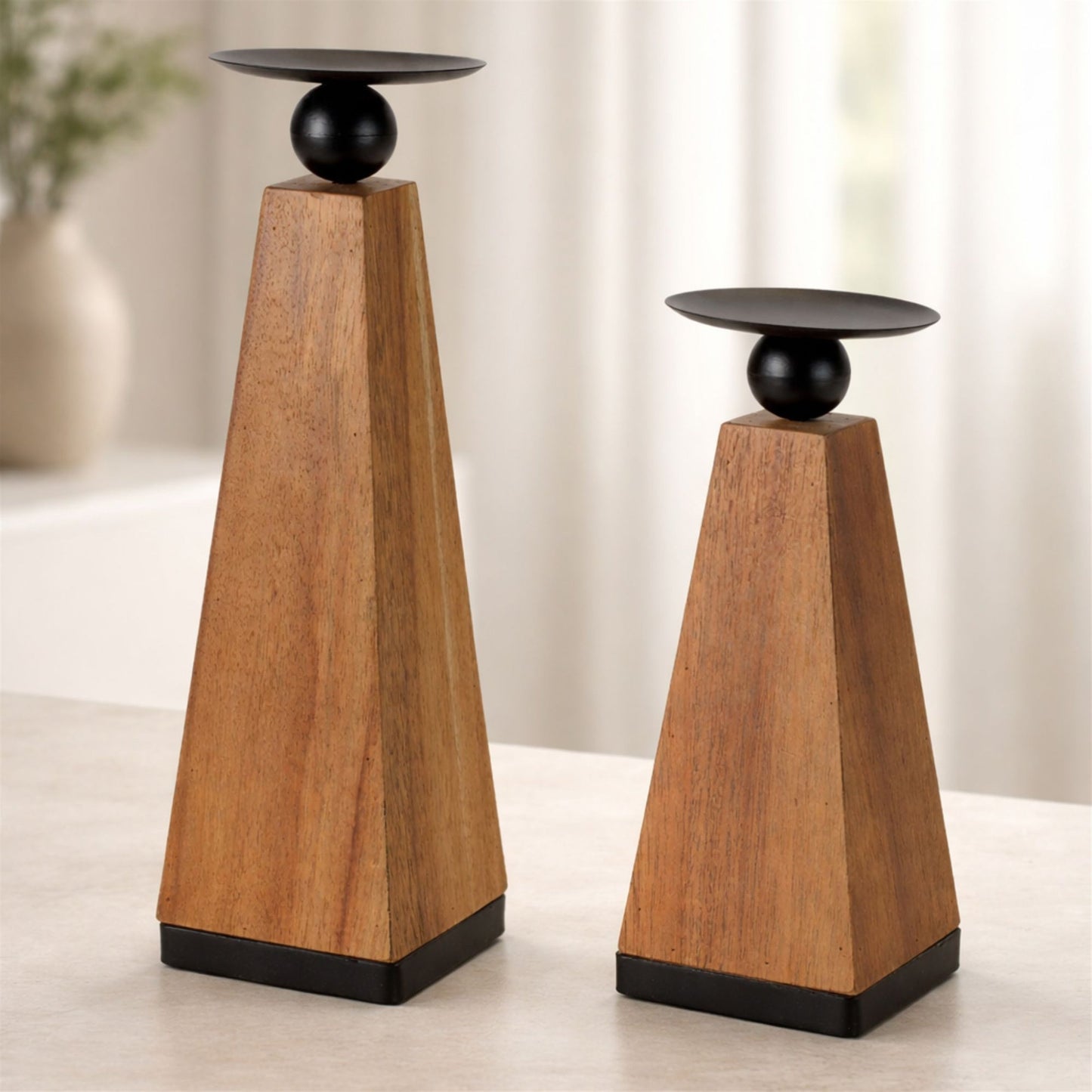 Tapered Wood Candle Holder (Set of 2)