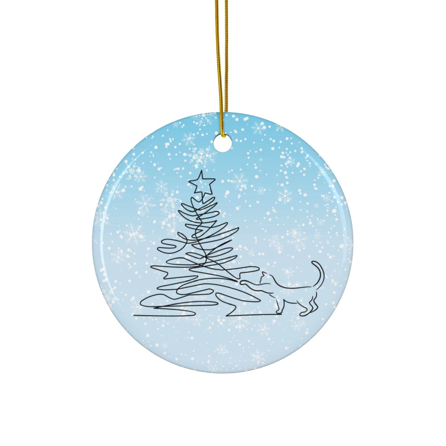 Sketchy Christmas Kitty Ceramic Ornaments, 2-Side Print