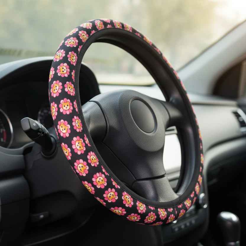 Floral Cat Steering Wheel Cover — Bloom With Attitude Edition