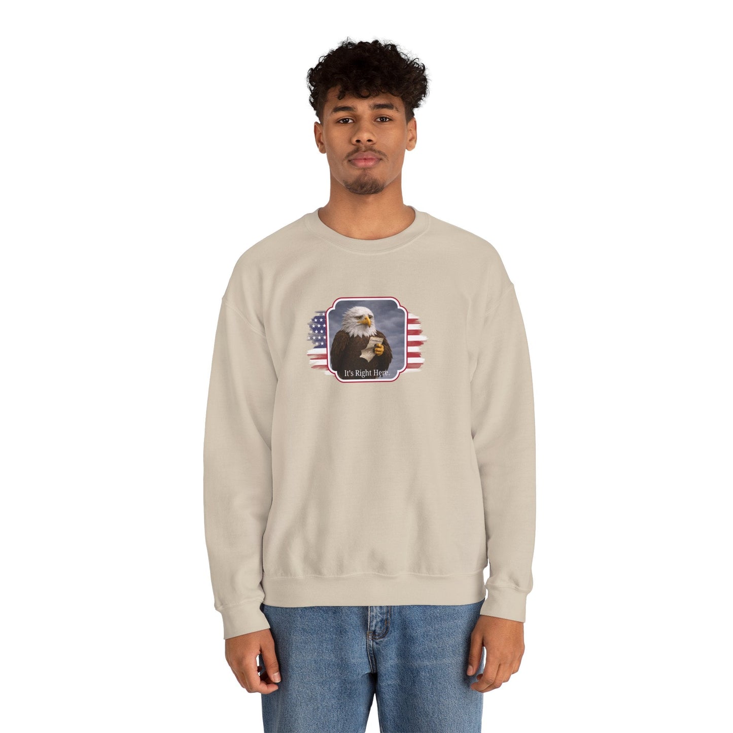 “It’s Right Here” Political Parody Crewneck Sweatshirt
