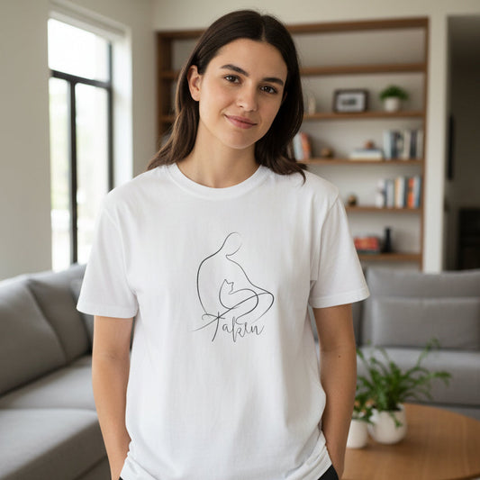 Taken | Abstract Person & Cat Line Art T-Shirt