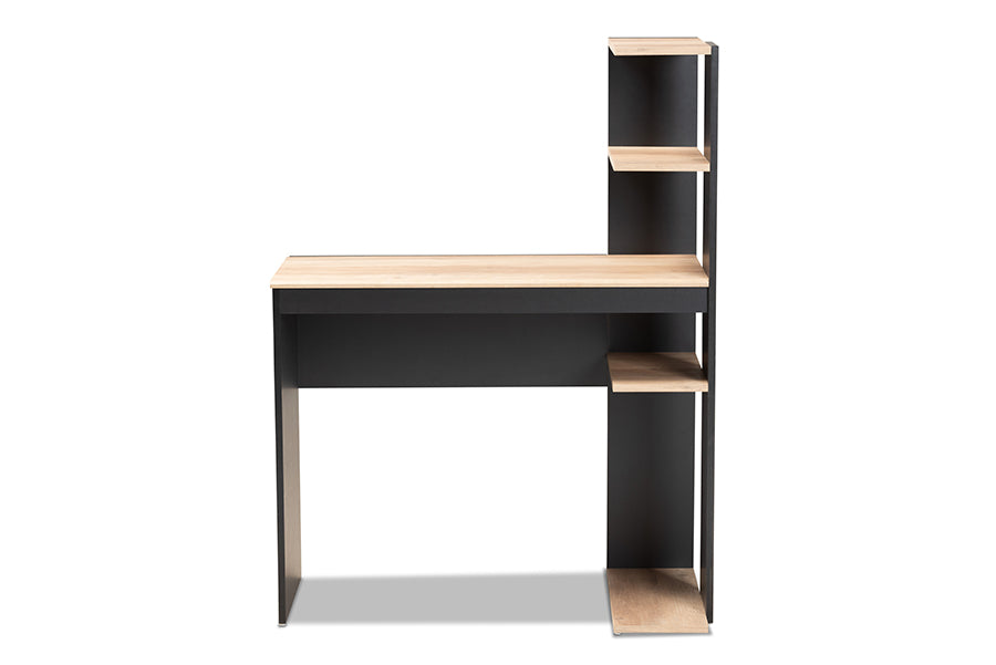 Baxton Studio Callahan Modern and Contemporary Two-Tone Dark Grey and Oak Finished Wood Desk with Shelves