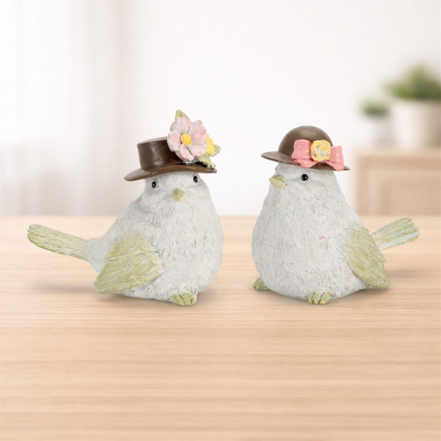 Bird with Floral Hat Figurine (Set of 2)