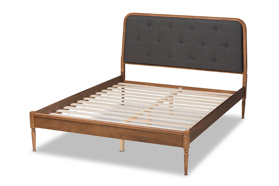 Baxton Studio Diantha Classic and Traditional Dark Grey Fabric Upholstered and Walnut Brown Finished Wood King Size Platform Bed