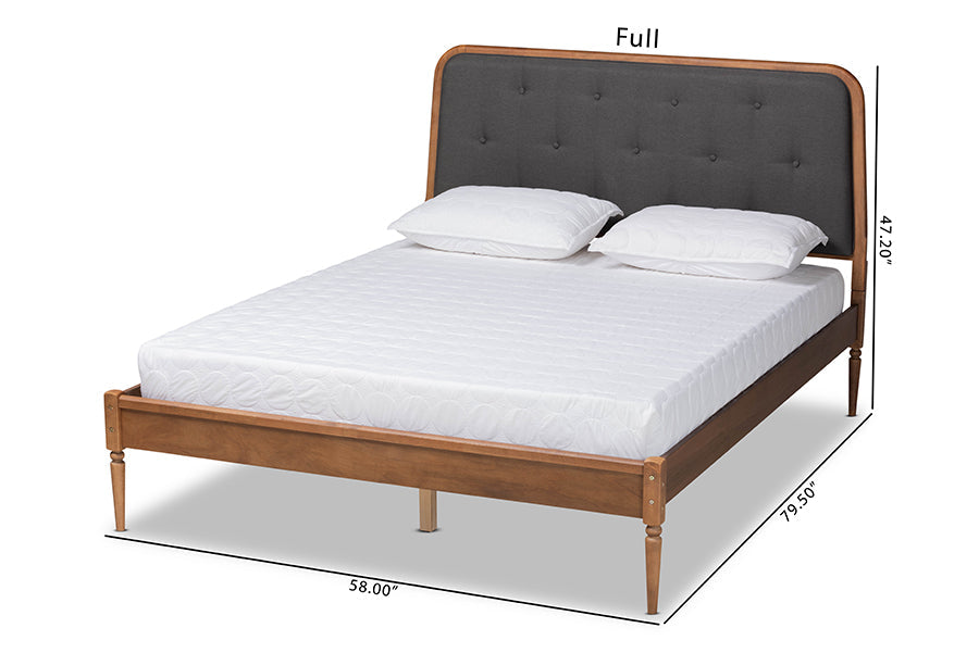 Baxton Studio Diantha Classic and Traditional Dark Grey Fabric Upholstered and Walnut Brown Finished Wood King Size Platform Bed