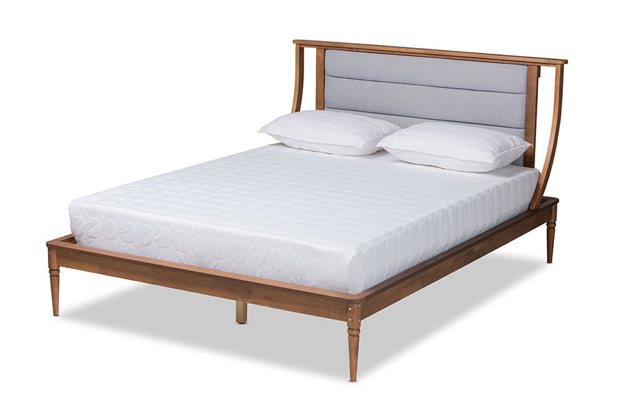 Baxton Studio Regis Modern and Contemporary Transitional Light Grey Fabric Upholstered and Walnut Brown Finished Wood King Size Platform Bed