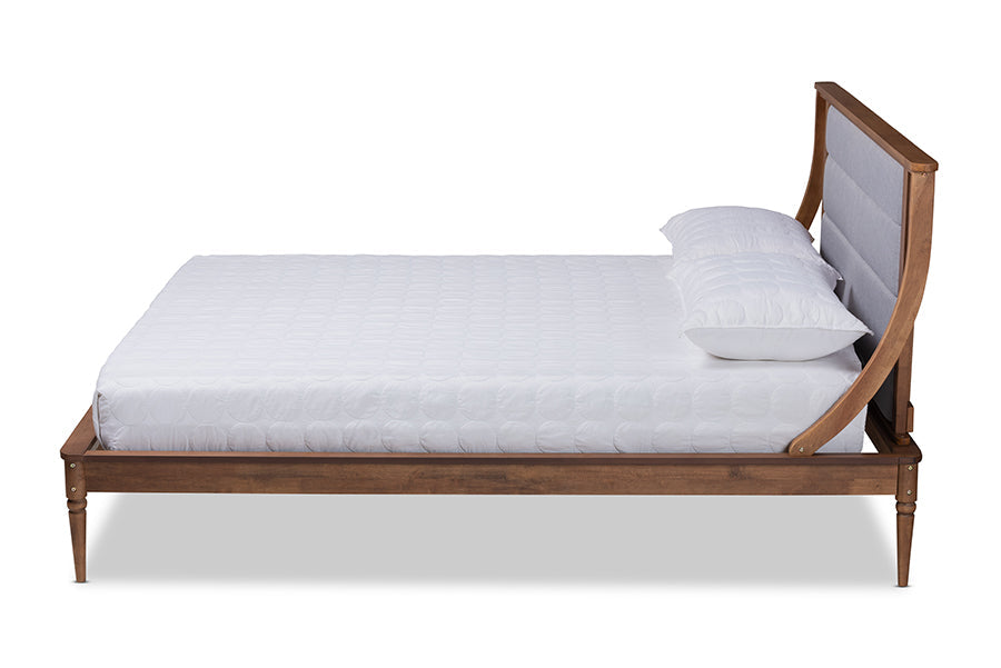 Baxton Studio Regis Modern and Contemporary Transitional Light Grey Fabric Upholstered and Walnut Brown Finished Wood King Size Platform Bed