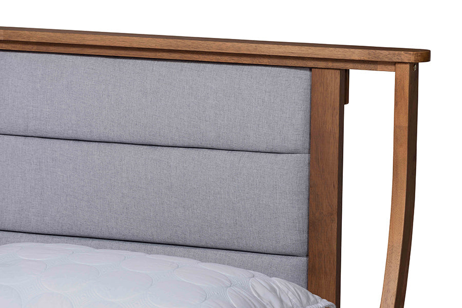 Baxton Studio Regis Modern and Contemporary Transitional Light Grey Fabric Upholstered and Walnut Brown Finished Wood Queen Size Platform Bed