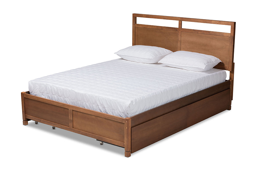 Baxton Studio Saffron Modern and Contemporary Walnut Brown Finished Wood King Size 4-Drawer Platform Storage Bed