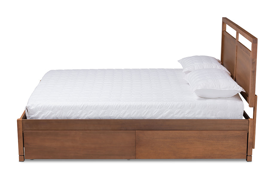 Baxton Studio Saffron Modern and Contemporary Walnut Brown Finished Wood King Size 4-Drawer Platform Storage Bed