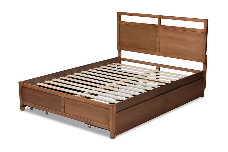 Baxton Studio Saffron Modern and Contemporary Walnut Brown Finished Wood King Size 4-Drawer Platform Storage Bed