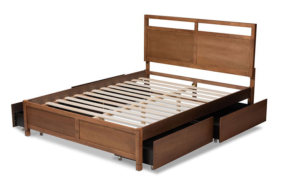 Baxton Studio Saffron Modern and Contemporary Walnut Brown Finished Wood Queen Size 4-Drawer Platform Storage Bed