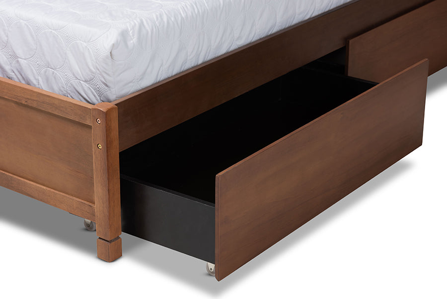 Baxton Studio Saffron Modern and Contemporary Walnut Brown Finished Wood Queen Size 4-Drawer Platform Storage Bed