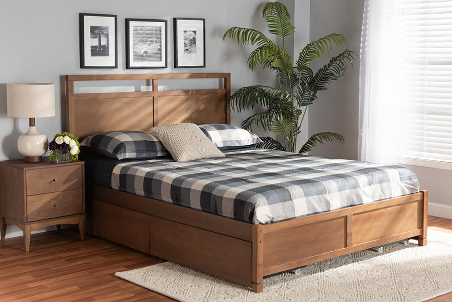 Baxton Studio Saffron Modern and Contemporary Walnut Brown Finished Wood King Size 4-Drawer Platform Storage Bed