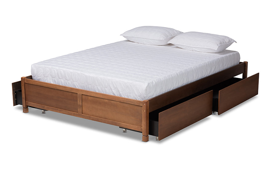 Baxton Studio Yara Modern and Contemporary Walnut Brown Finished Wood Queen Size 4-Drawer Platform Storage Bed Frame
