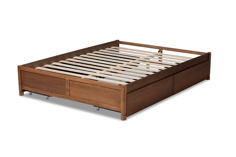 Baxton Studio Yara Modern and Contemporary Walnut Brown Finished Wood Queen Size 4-Drawer Platform Storage Bed Frame