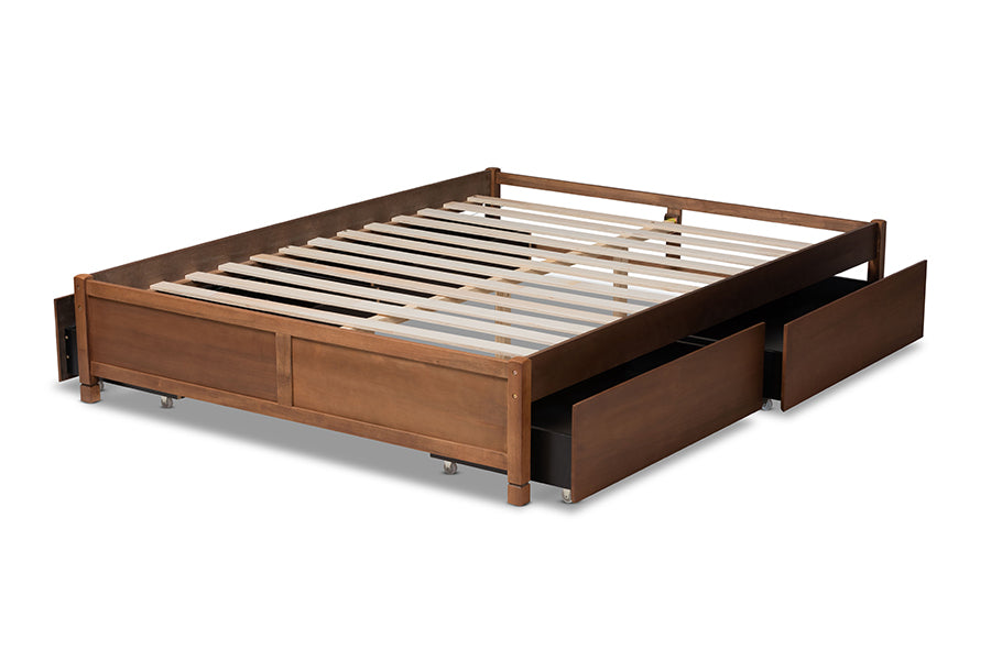 Baxton Studio Yara Modern and Contemporary Walnut Brown Finished Wood Full Size 4-Drawer Platform Storage Bed Frame