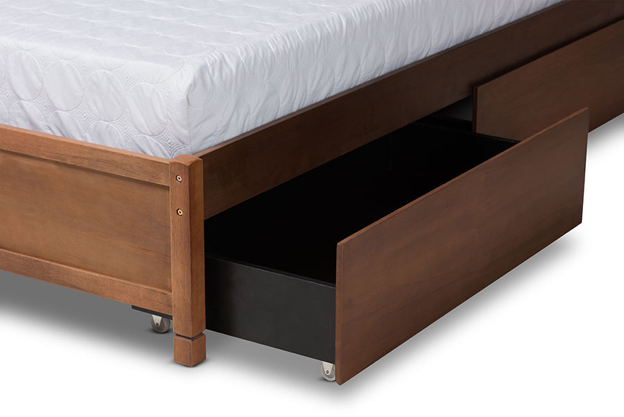 Baxton Studio Yara Modern and Contemporary Walnut Brown Finished Wood Full Size 4-Drawer Platform Storage Bed Frame
