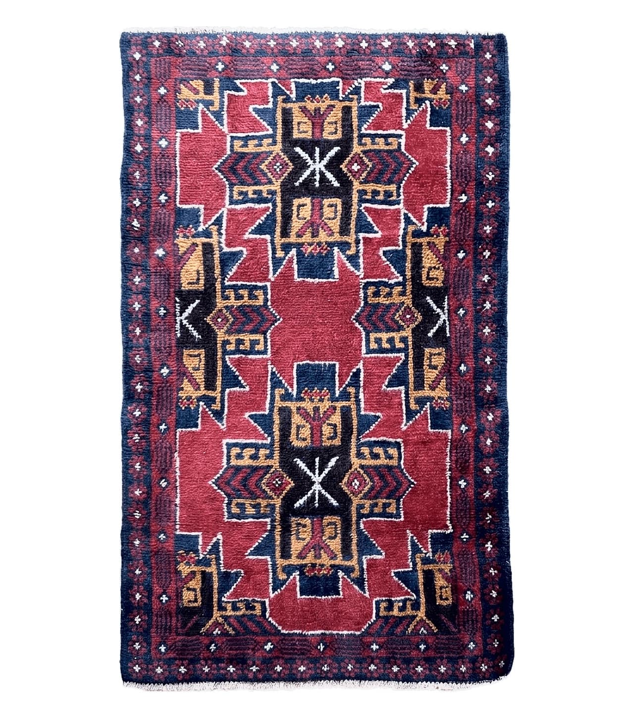 2' 8" X 4' 6" Vintage Handmade Tribal Wool Rug Balouchi Rug Afghan Rug Red Blue
