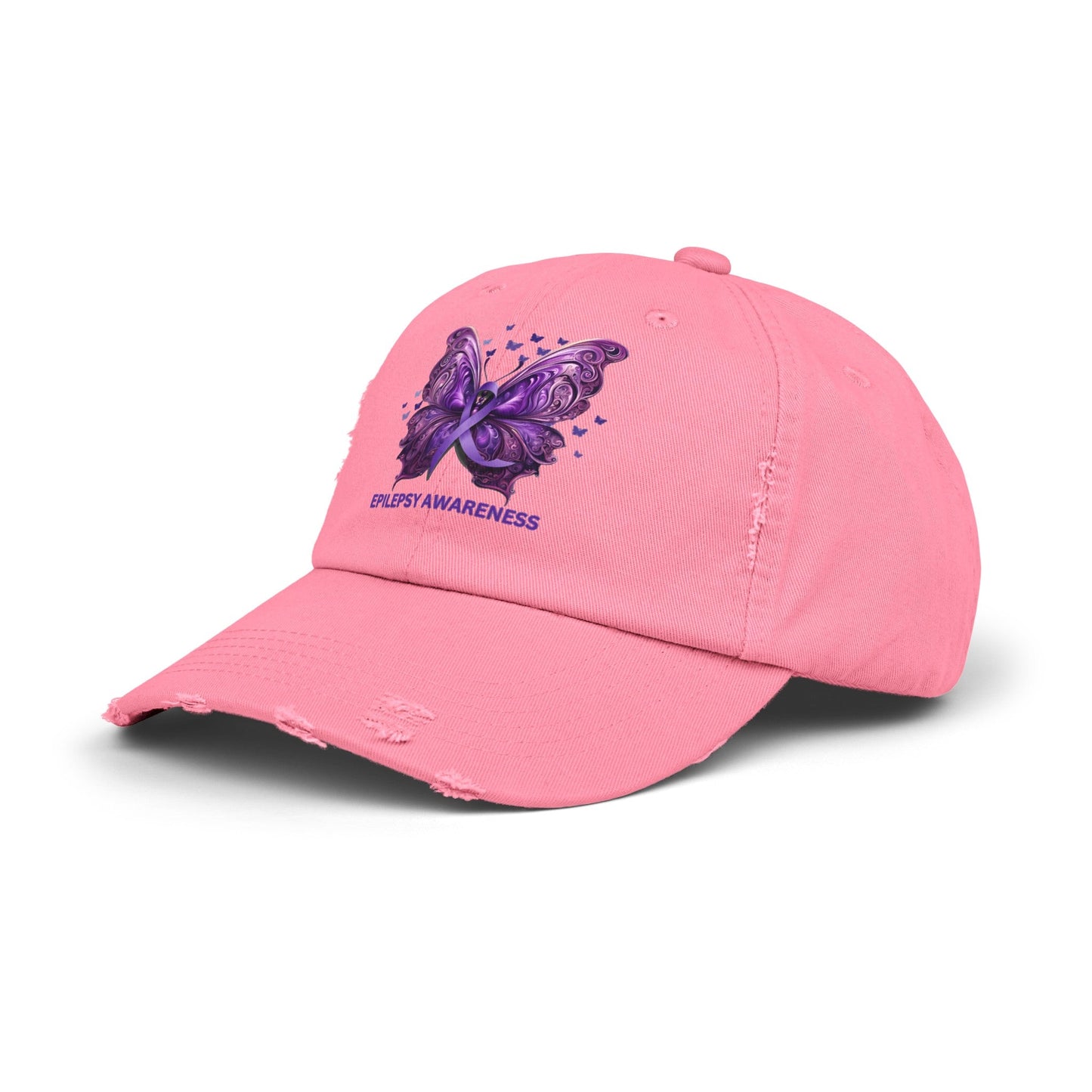 Epilepsy Awareness Butterfly Distressed Hat – Purple Ribbon Awareness Cap