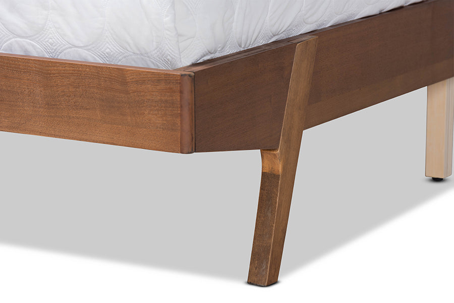 Baxton Studio Senna Mid-Century Modern Beige Fabric Upholstered and Walnut Brown Finished Wood King Size Platform Bed