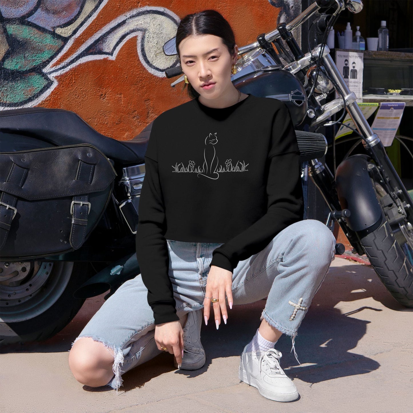 Trendy Cat Lover Women's Cropped Sweatshirt