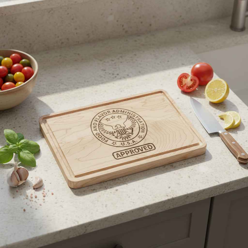 Approved by the Food & Flavor Administration Cutting Board
