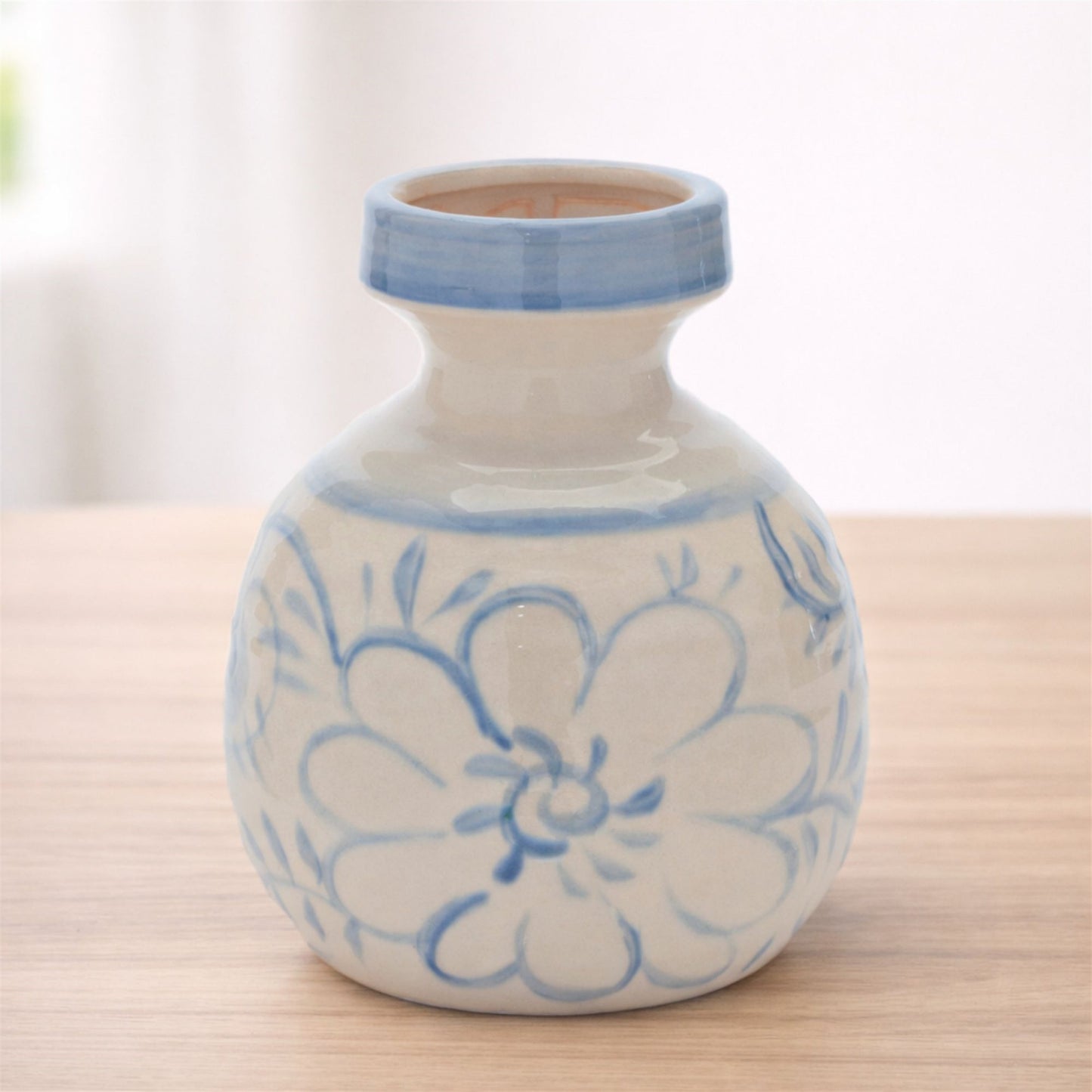 Floral Stoneware Vase 7"H