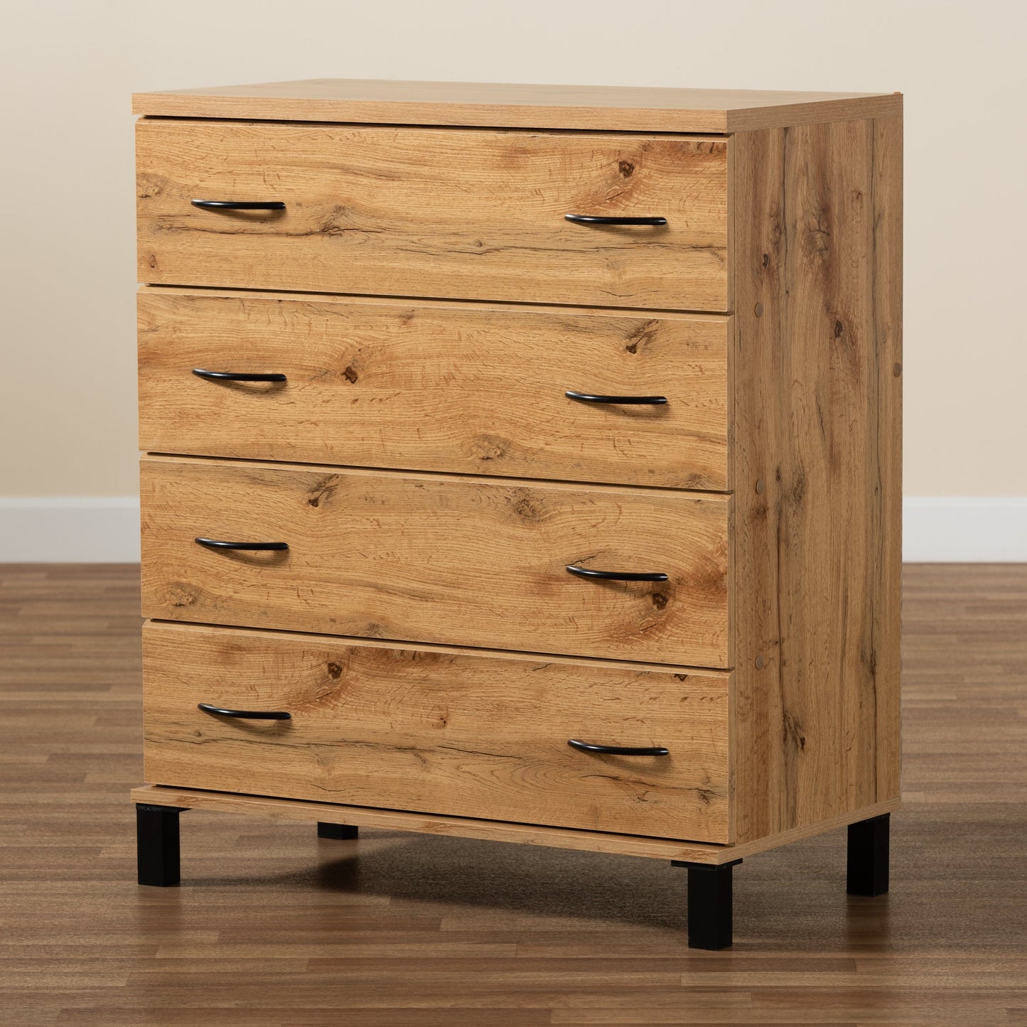 Baxton Studio Maison Modern and Contemporary Wotan Oak Brown Finished Wood 4-Drawer Storage Chest