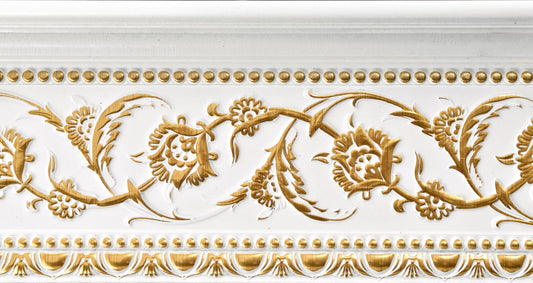 Gold Floral on French White Crown Molding 94 Inch