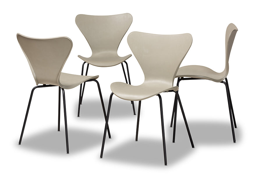 Baxton Studio Jaden Modern and Contemporary Beige Plastic and Black Metal 4-Piece Dining Chair Set