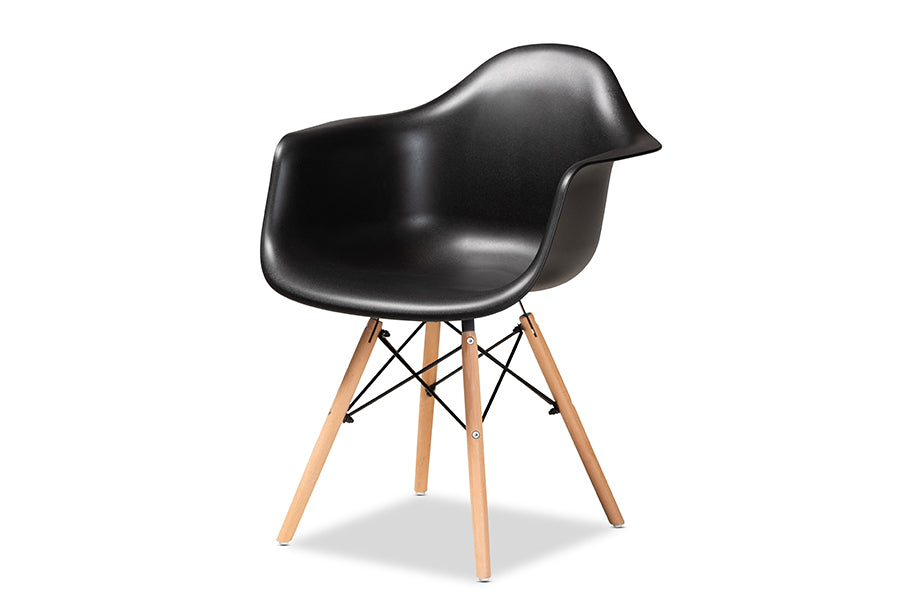 Baxton Studio Galen Modern and Contemporary Black Finished Polypropylene Plastic and Oak Brown Finished Wood 4-Piece Dining Chair Set