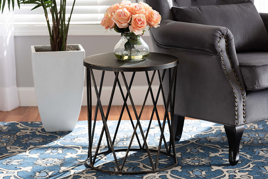 Baxton Studio Finnick Modern Industrial Antique Black finished Metal End Table