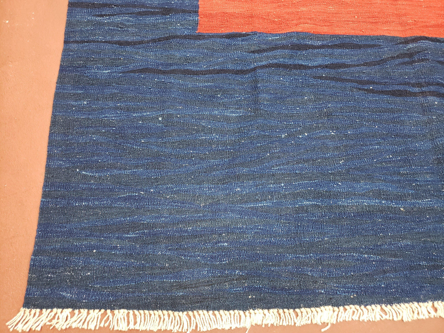 Blue and Red Turkish Kilim Rug, New 6x9 - 7x10 Flatweave Area Rugs, Hand Woven, Wool Handmade Oriental Kilim Abstract Modern Boho, Minimal