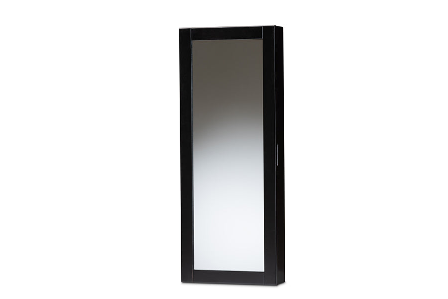 Baxton Studio Pontus Modern and Contemporary Black Finished Wood Wall-Mountable Jewelry Armoire with Mirror
