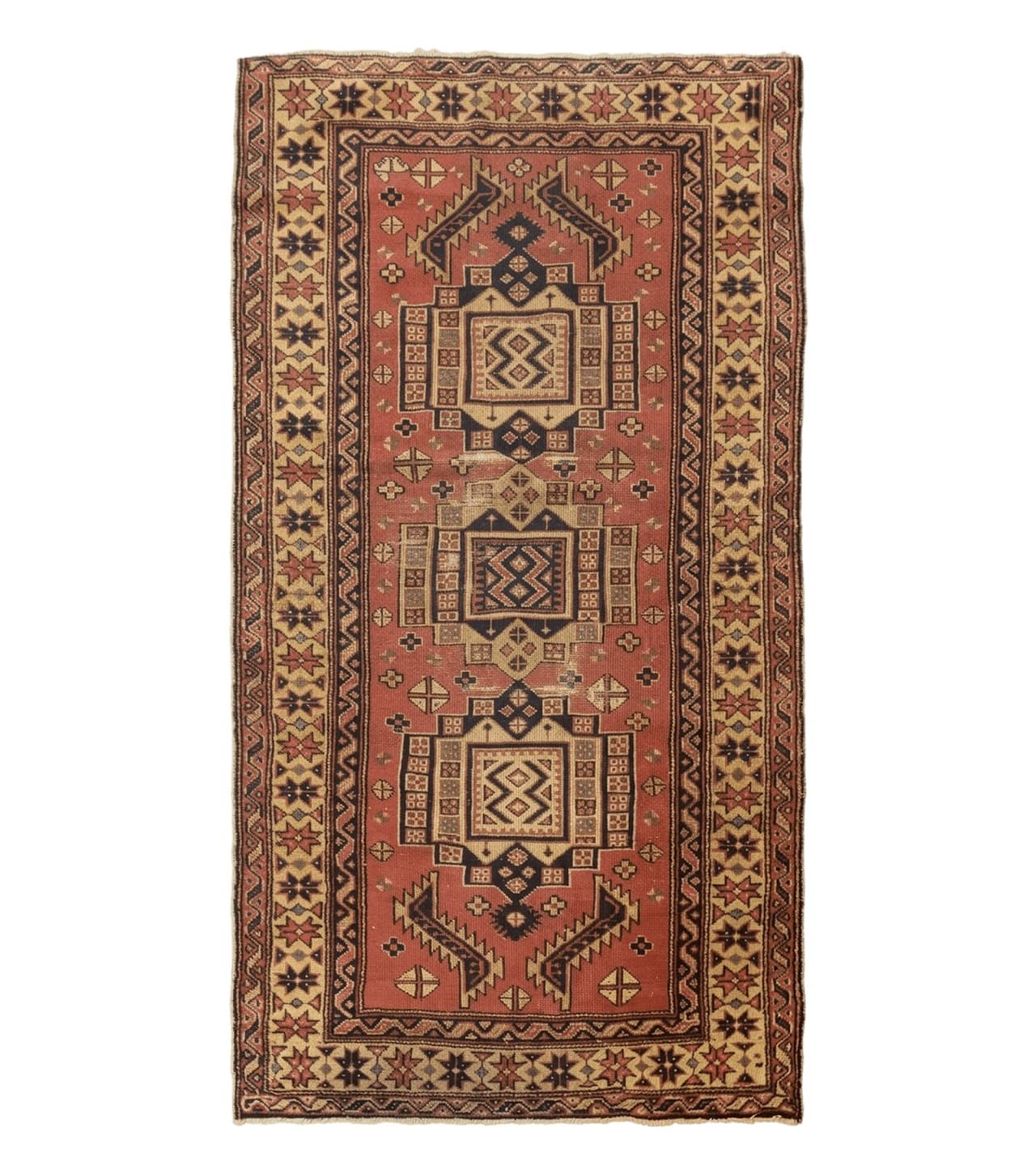 Antique Turkish Sparta Rug 3x6, Geometric Caucasian Kazak Pattern, Handmade