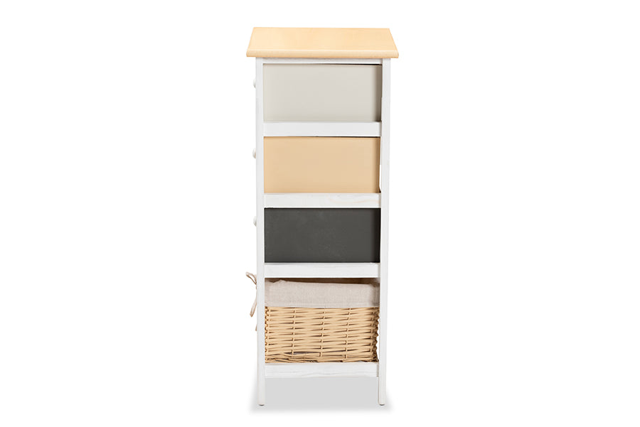 Baxton Studio Adonis Mid-Century Modern Transitional Multi-Colored Wood 3-Drawer Storage Unit with Basket