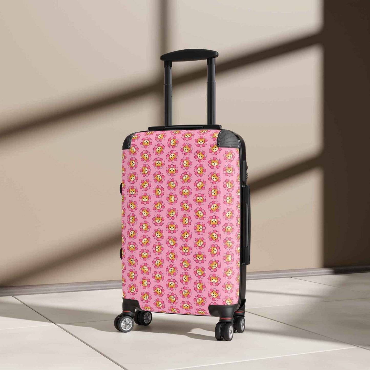 Pink Cat Flower Suitcase | Cute Chaos Travel Luggage