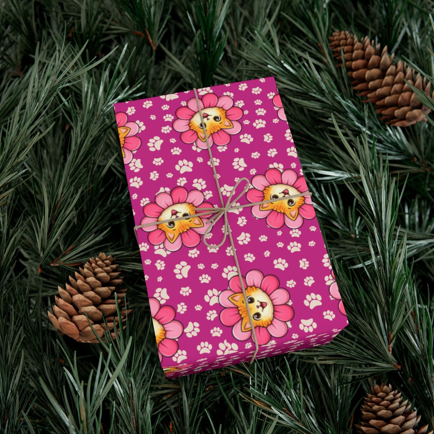 Pink Cat Blossom Gift Wrap | Cute Cat Lover Wrapping Paper