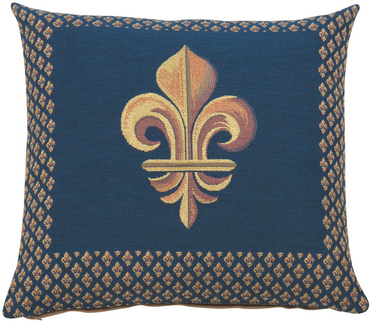 Framed Fleur de Lys Blue French Cushion