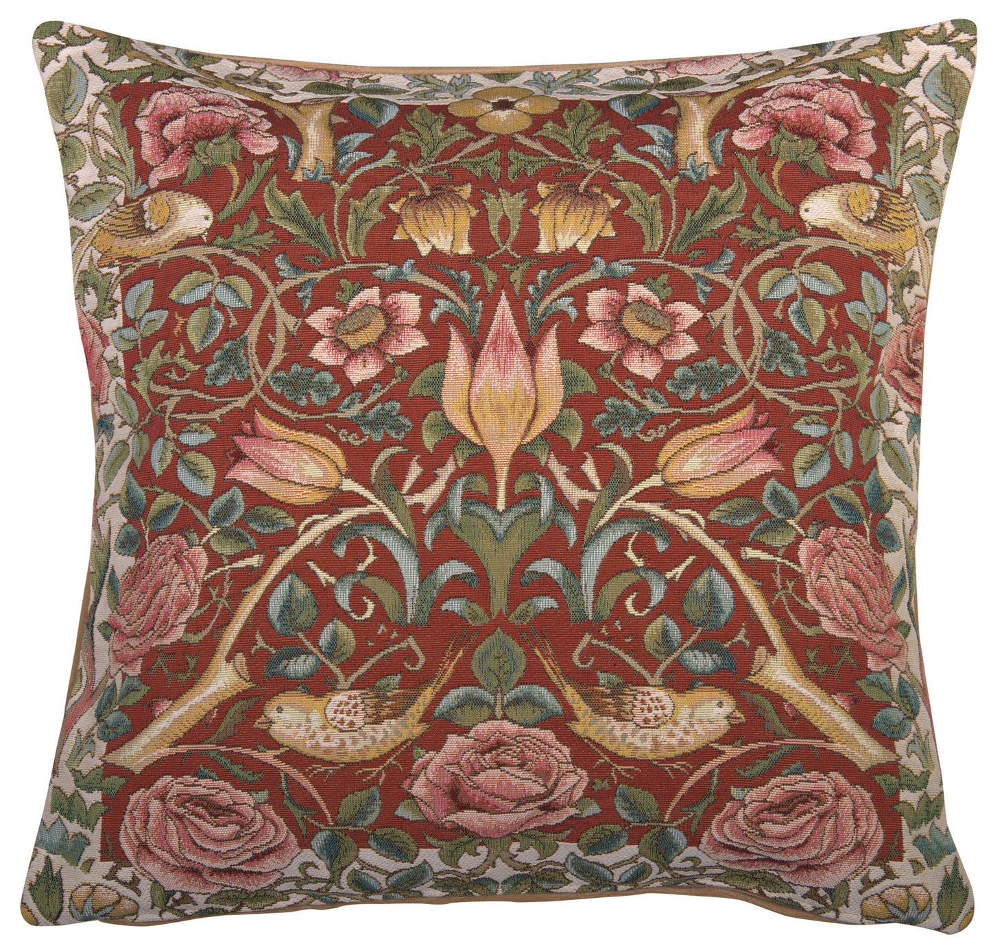 Roses and Birds Red French Cushion
