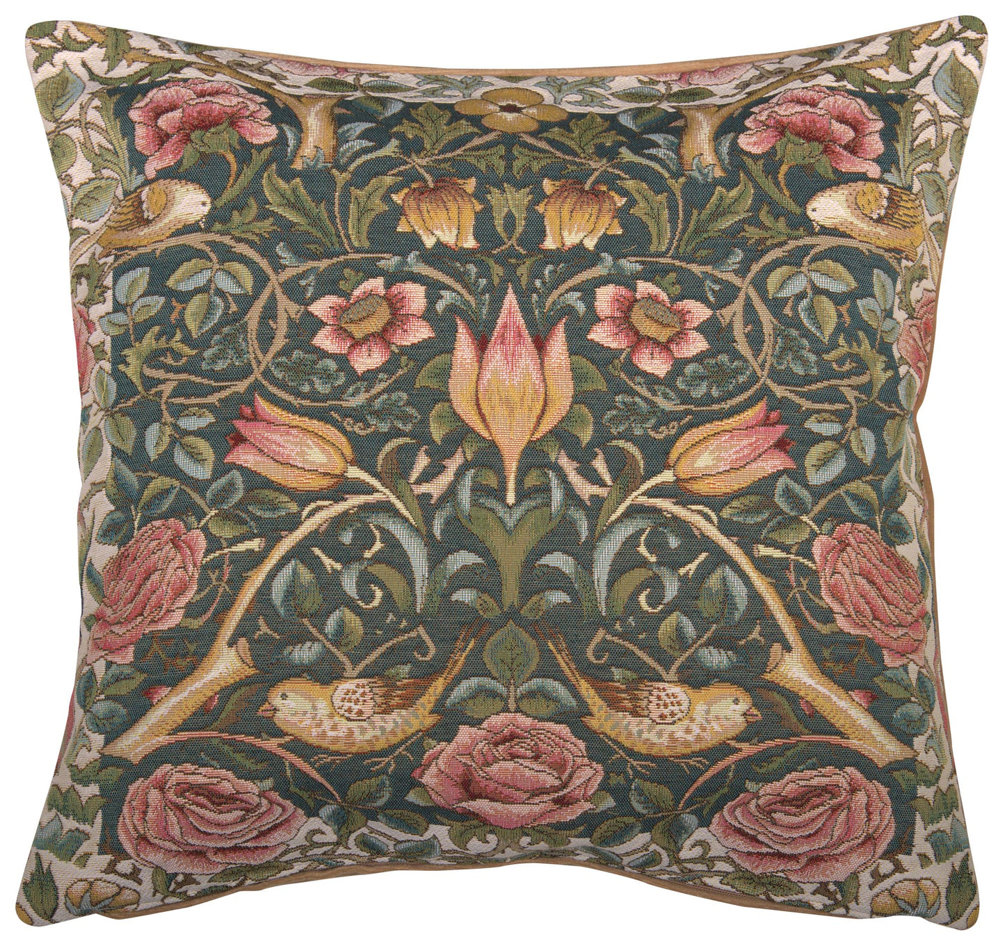 Roses and Birds Blue French Cushion