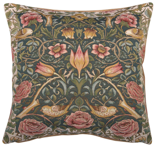 Roses and Birds Blue French Cushion